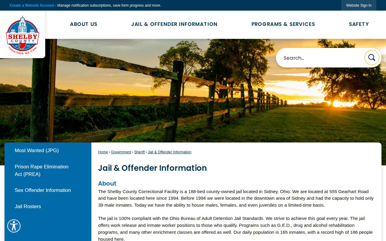 Shelby County Correctional Facility official jail and offender information record source